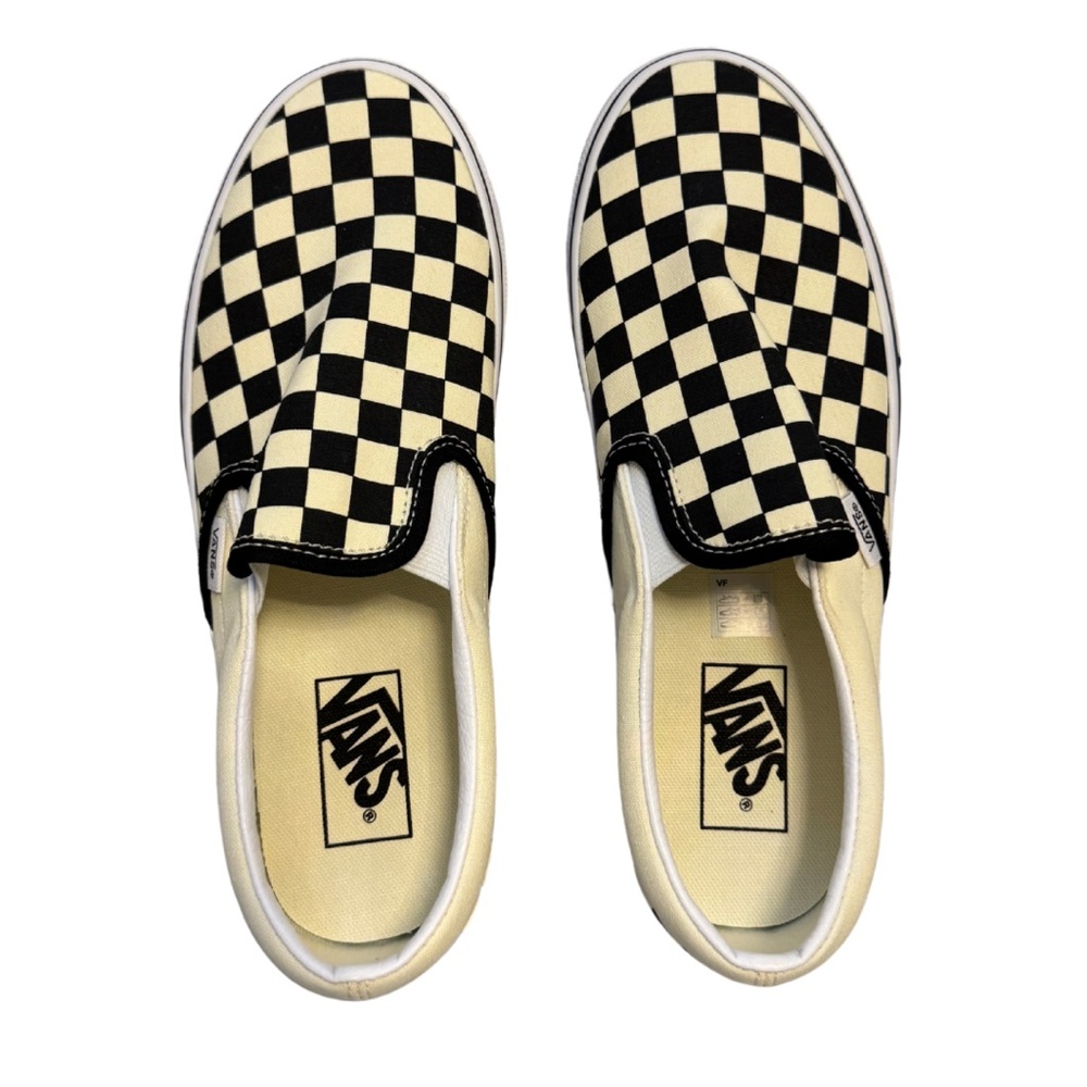 Brand New Vans Black and Cream Checkerboard Slip-Ons